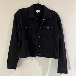 SUPERDOWN BLACK JEAN JACKET WITH RHINESTONE FRINGE